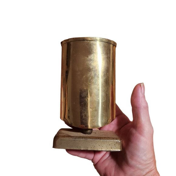 Vintage Brass Desk Pen Pencil holder With Square Base Regency Classic MCM - Picture 1 of 5